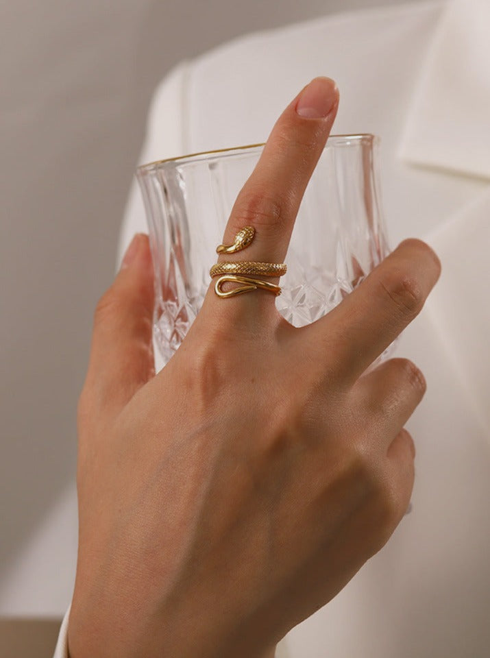 18K Gouden Geplateerde RVS Slang Ontwerp Ring-Ringen-Calora-Goud-Calora