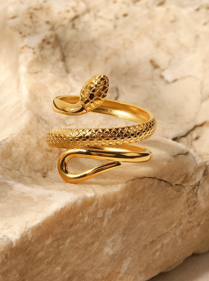 18K Gouden Geplateerde RVS Slang Ontwerp Ring-Ringen-Calora-Goud-Calora