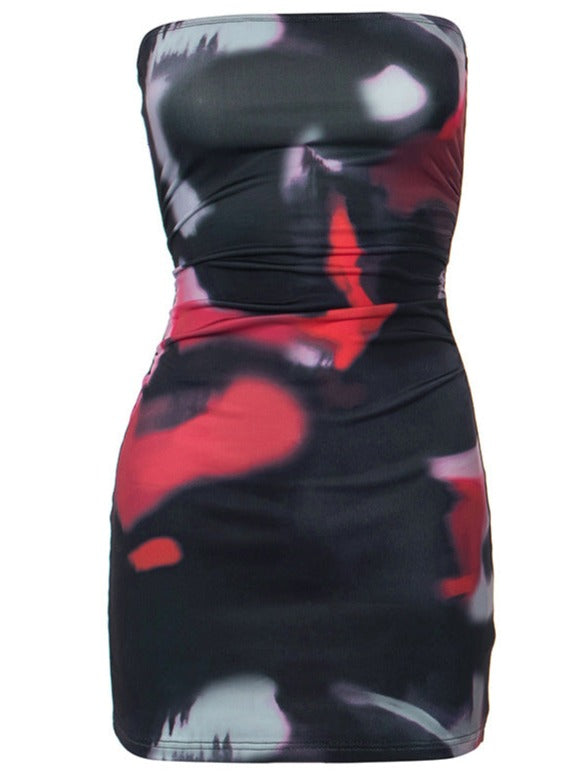 Abstracte bedrukte mini-jurk-Zomer Jurken-Calora-Rood-S-Calora