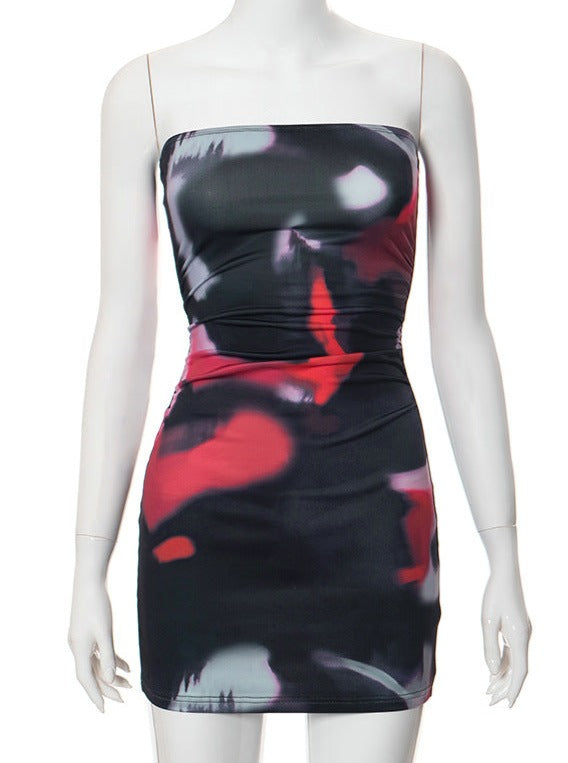 Abstracte bedrukte mini-jurk-Zomer Jurken-Calora-Rood-S-Calora
