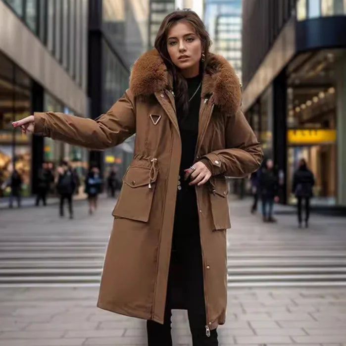 Adelina | Winterjas met lange parka voor dames met bontkraag-Zomer Jassen-Calora-Bruin-S-Calora