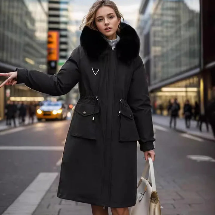 Adelina | Winterjas met lange parka voor dames met bontkraag-Zomer Jassen-Calora-Khaki-S-Calora