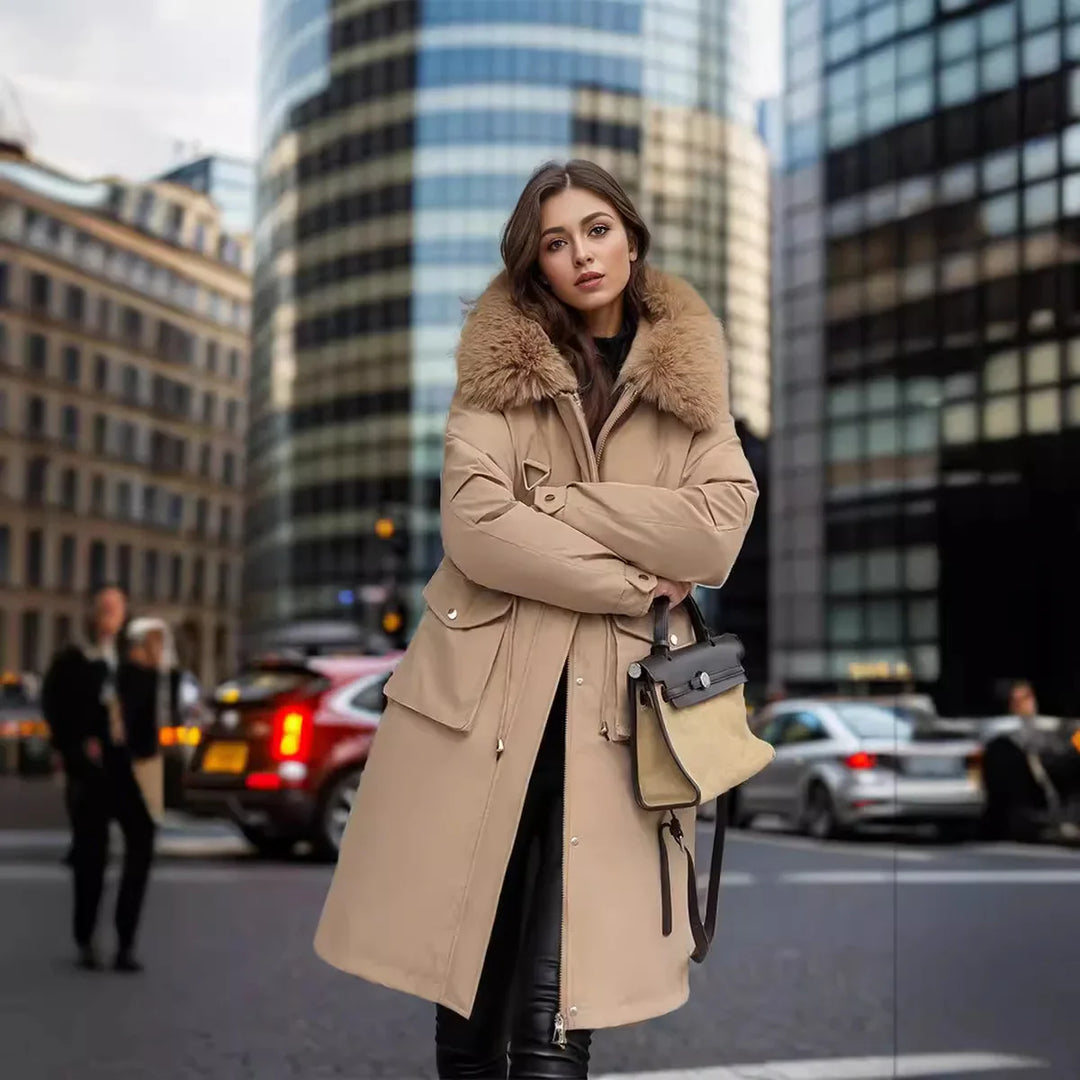 Adelina | Winterjas met lange parka voor dames met bontkraag-Zomer Jassen-Calora-Khaki-S-Calora