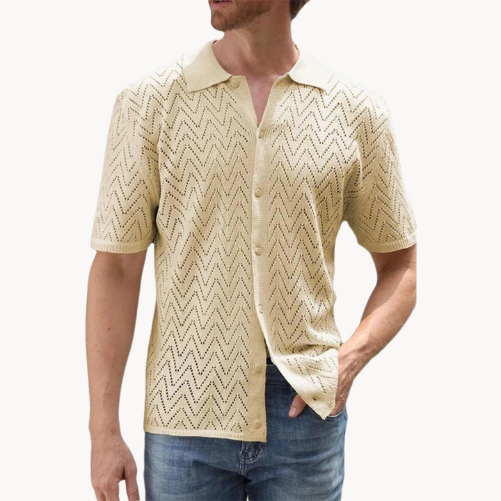 Ademend Gebreid Overhemd Met Knoopsluiting Voor Mannen-Overhemden-Calora-Beige-S-Calora