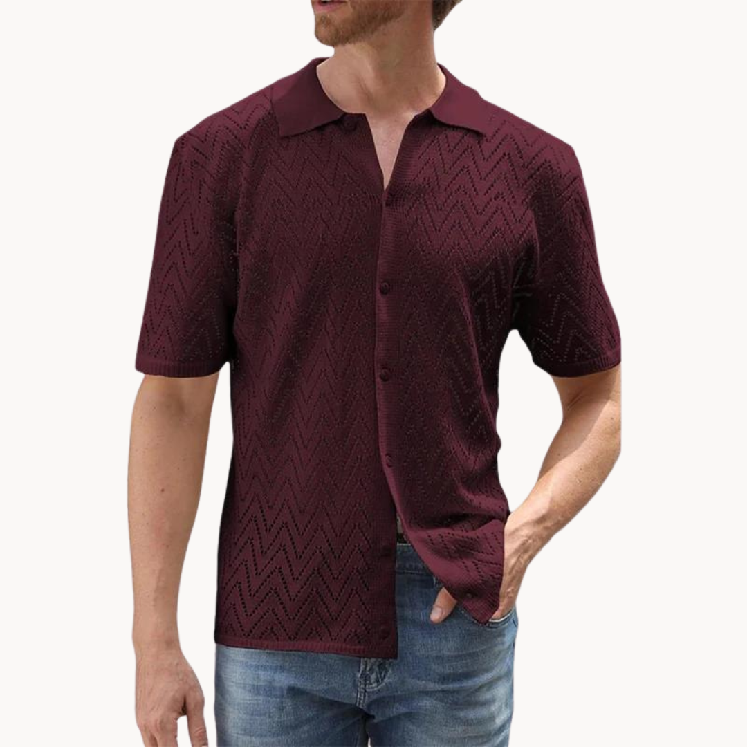 Ademend Gebreid Overhemd Met Knoopsluiting Voor Mannen-Overhemden-Calora-Rood-S-Calora