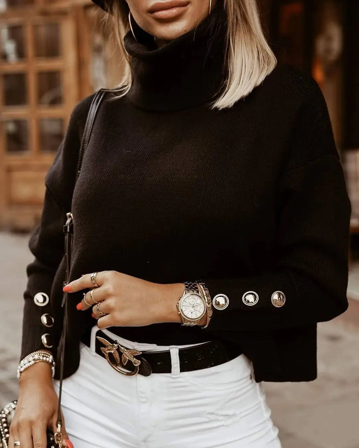 Aleah | Vintage trui met coltrui-Blazers & Vesten-Calora-Zwart-S-Calora