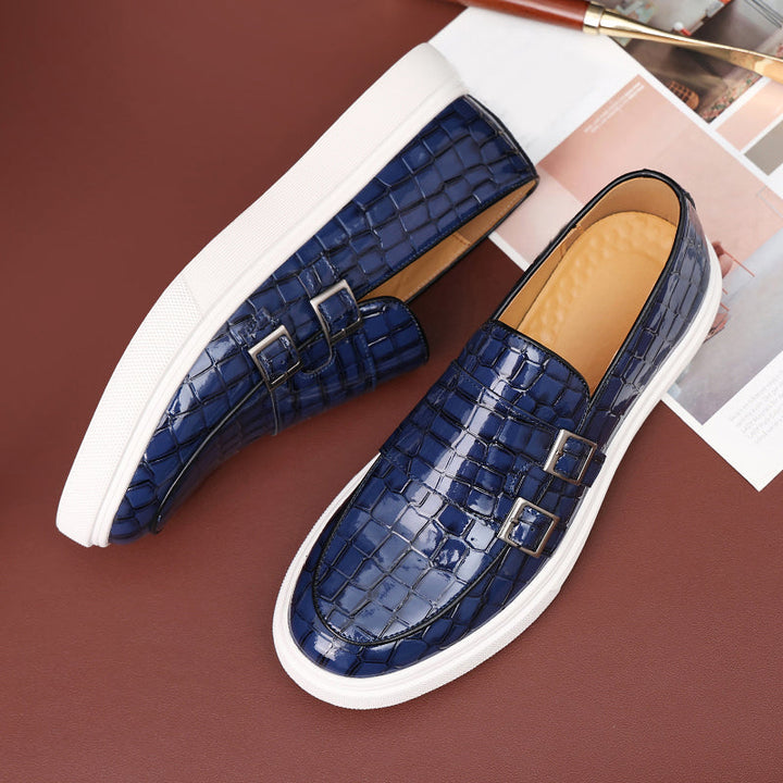 Alessandro | Trendy dubbele gesp loafers met witte zool-Loafers-Calora-Blauw-40-Calora