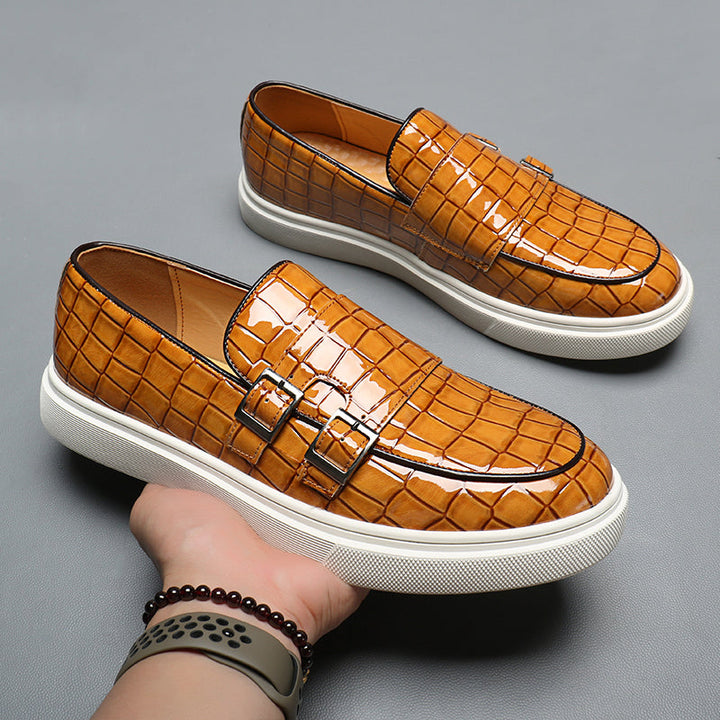 Alessandro | Trendy dubbele gesp loafers met witte zool-Loafers-Calora-Bruiin-40-Calora
