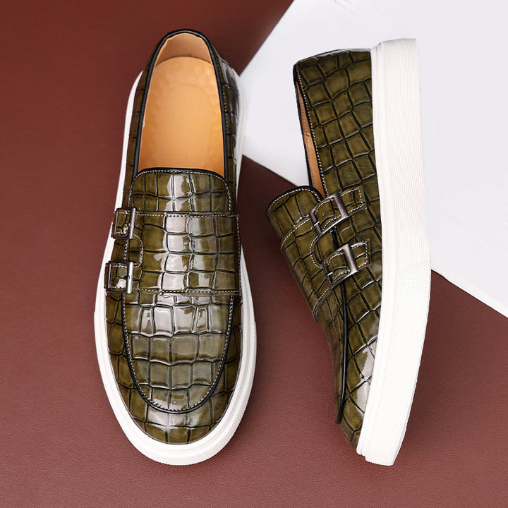 Alessandro | Trendy dubbele gesp loafers met witte zool-Loafers-Calora-Bruiin-40-Calora