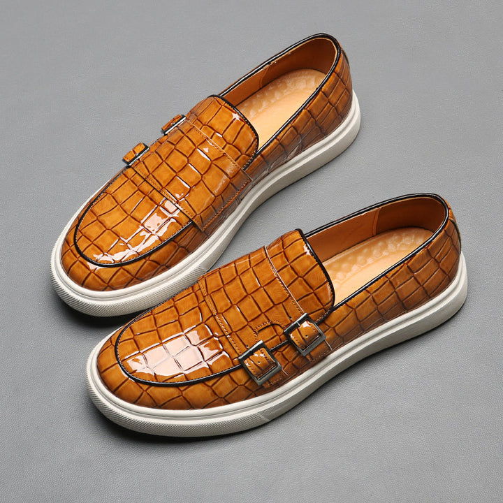 Alessandro | Trendy dubbele gesp loafers met witte zool-Loafers-Calora-Bruiin-40-Calora