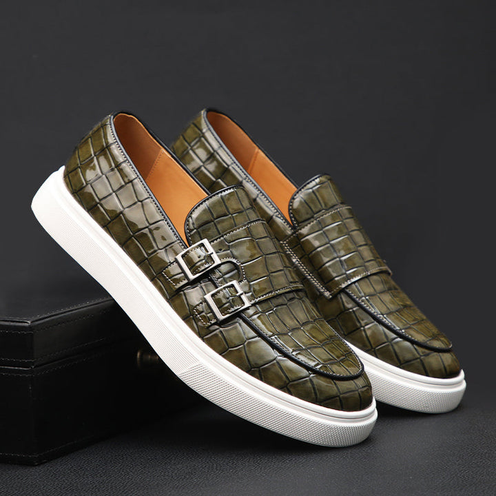 Alessandro | Trendy dubbele gesp loafers met witte zool-Loafers-Calora-Groen-40-Calora