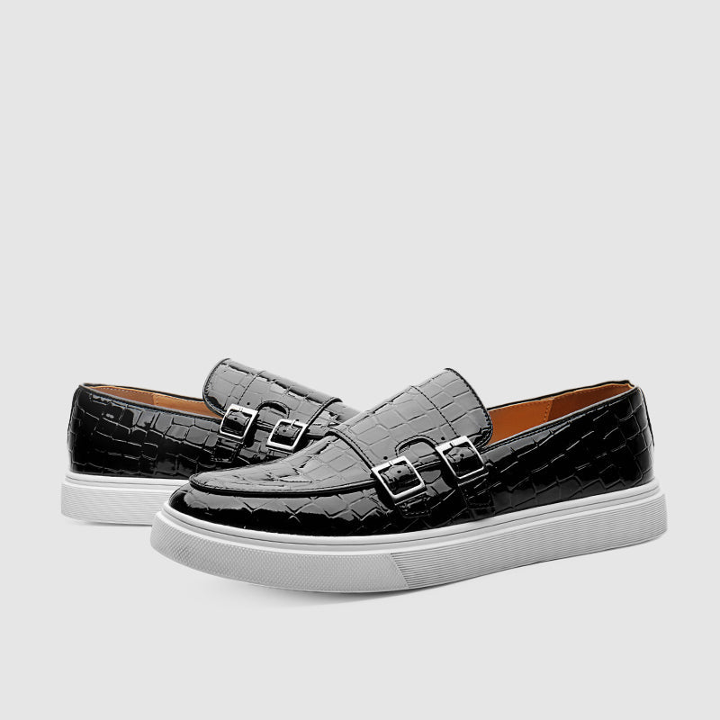 Alessandro | Trendy dubbele gesp loafers met witte zool-Loafers-Calora-Zwart-40-Calora