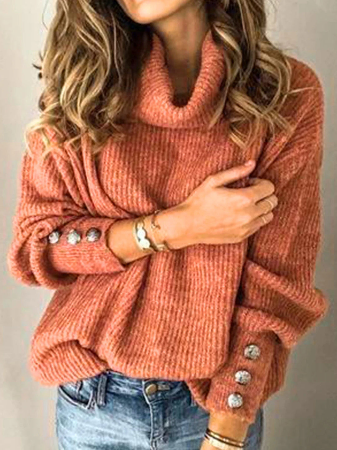 Alina | Dames herfst/winter effen coltrui casual trui-Blazers & Vesten-Calora-Koraalrood-S-Calora