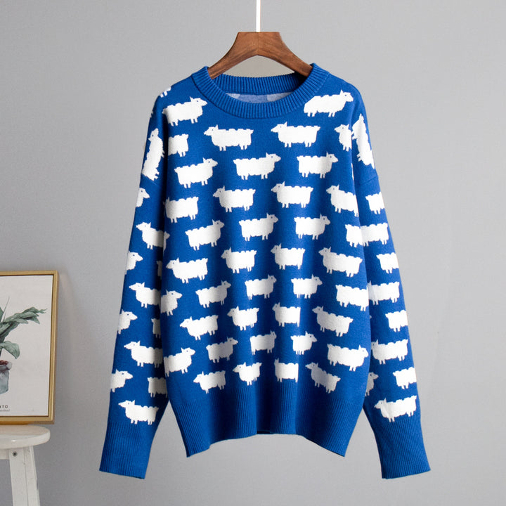 CALORA_ Alpacaprint Ronde Hals Losse Casual Trui voor Dames
