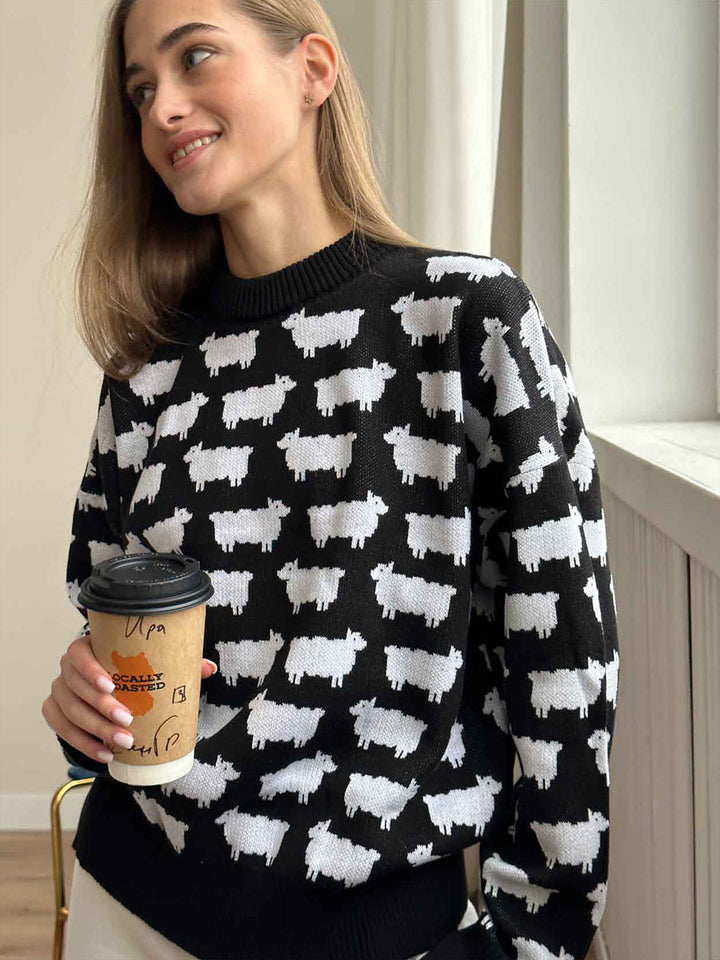 CALORA_ Alpacaprint Ronde Hals Losse Casual Trui voor Dames