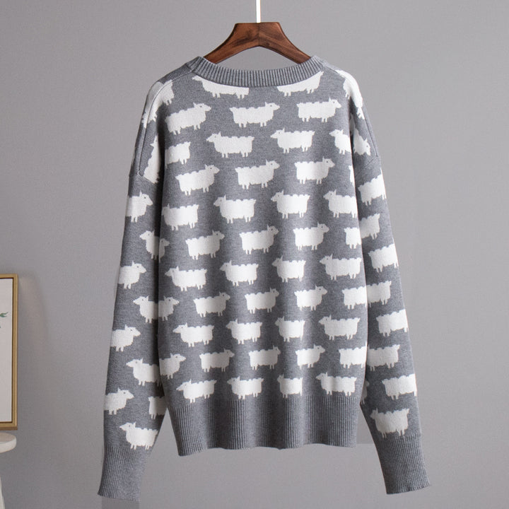CALORA_ Alpacaprint Ronde Hals Losse Casual Trui voor Dames