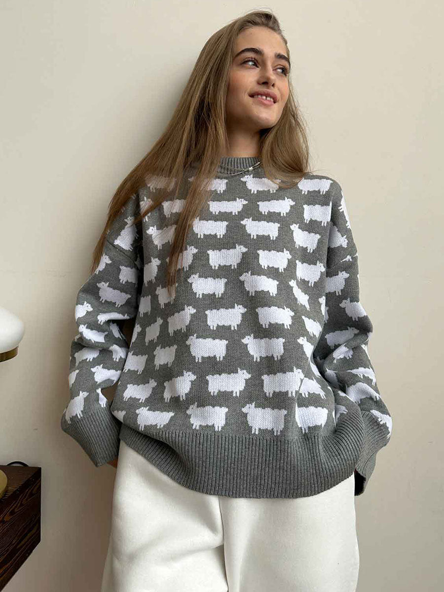 CALORA_ Alpacaprint Ronde Hals Losse Casual Trui voor Dames