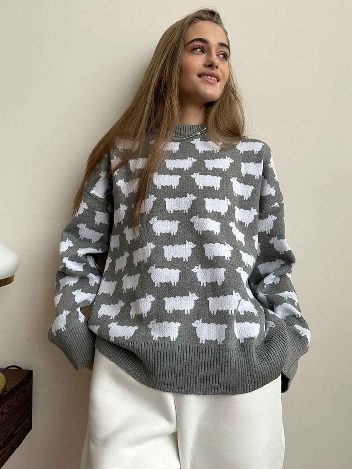 CALORA_ Alpacaprint Ronde Hals Losse Casual Trui voor Dames