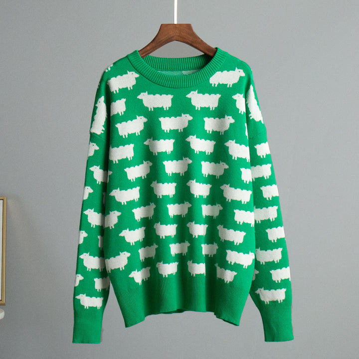 CALORA_ Alpacaprint Ronde Hals Losse Casual Trui voor Dames