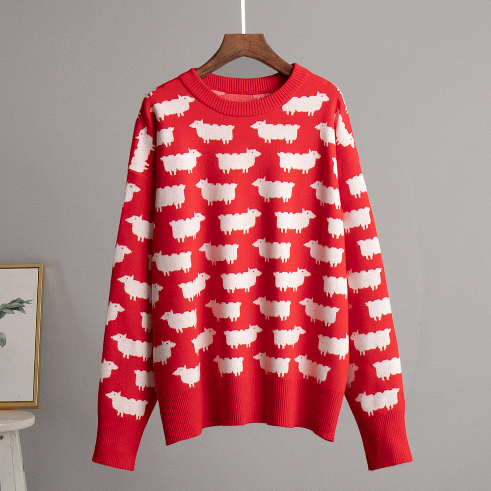CALORA_ Alpacaprint Ronde Hals Losse Casual Trui voor Dames
