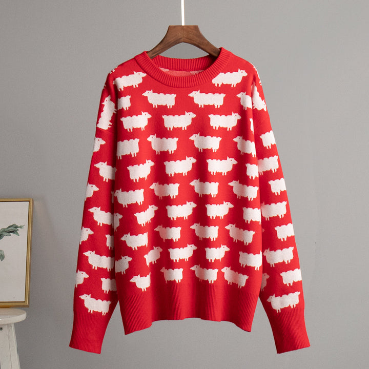 CALORA_ Alpacaprint Ronde Hals Losse Casual Trui voor Dames