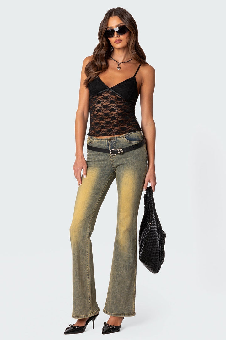 Amara | Transparante top met kant-Blouses-Calora-Rood-S-Calora