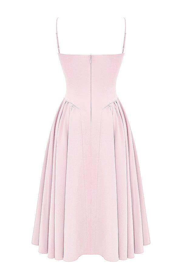 Amaya | Elegante Twill Korset Midi Jurk-Feest Jurken-Calora-Roze-XS-Calora