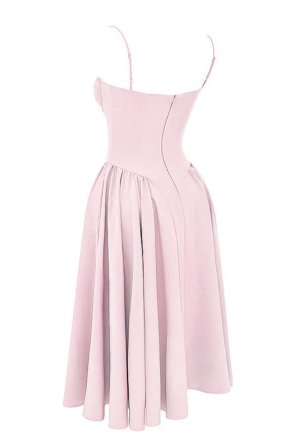 Amaya | Elegante Twill Korset Midi Jurk-Feest Jurken-Calora-Roze-XS-Calora