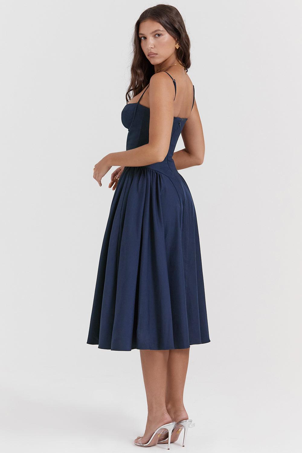 Amaya | Elegante Twill Korset Midi Jurk-Feest Jurken-Calora-Roze-XS-Calora