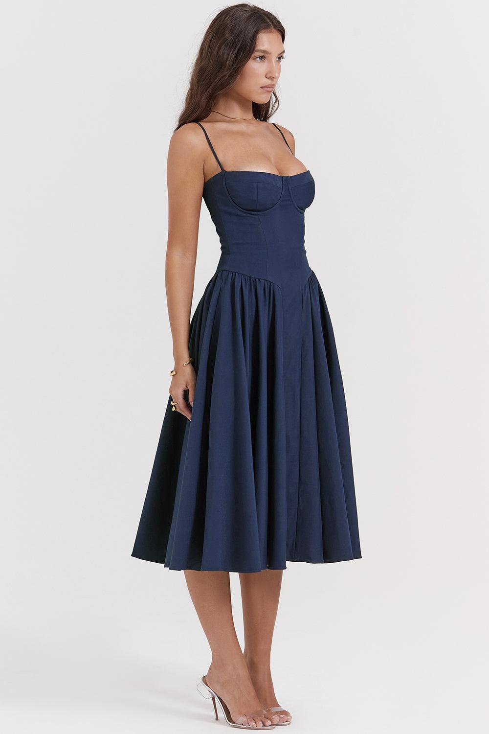 Amaya | Elegante Twill Korset Midi Jurk-Feest Jurken-Calora-Roze-XS-Calora