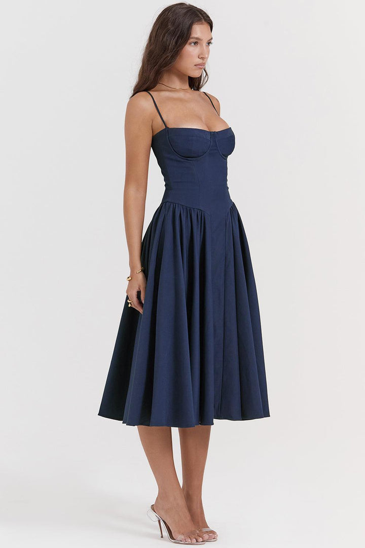 Amaya | Elegante Twill Korset Midi Jurk-Feest Jurken-Calora-Roze-XS-Calora