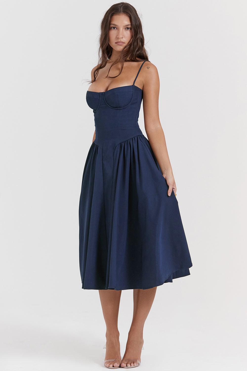 Amaya | Elegante Twill Korset Midi Jurk-Feest Jurken-Calora-Roze-XS-Calora