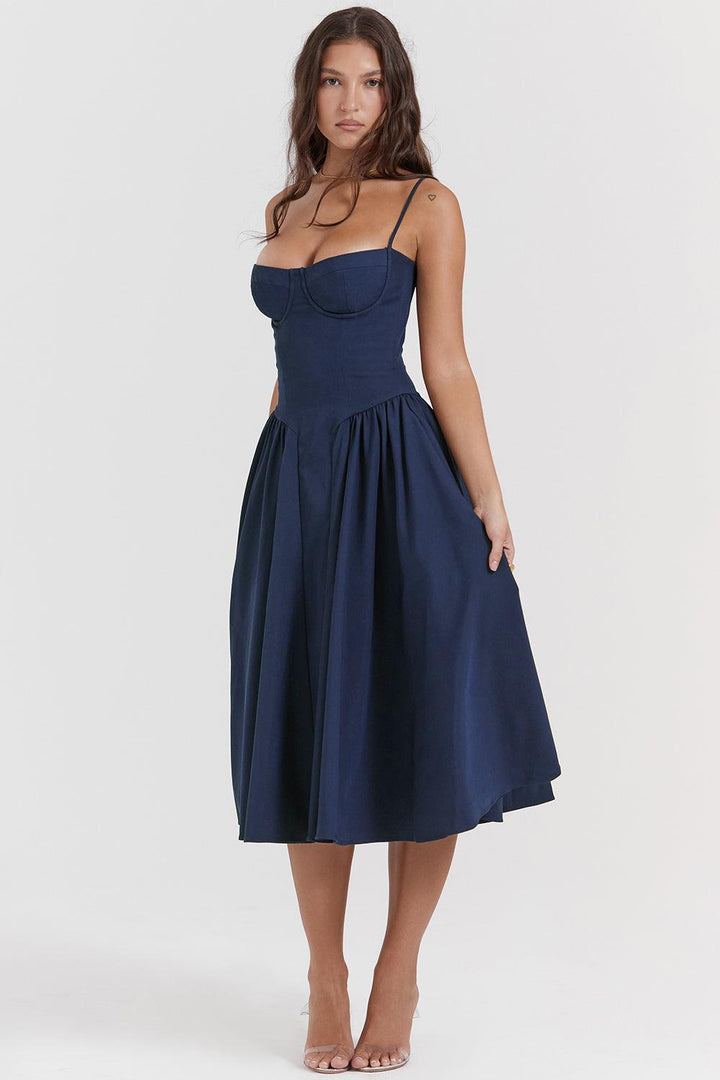 Amaya | Elegante Twill Korset Midi Jurk-Feest Jurken-Calora-Roze-XS-Calora