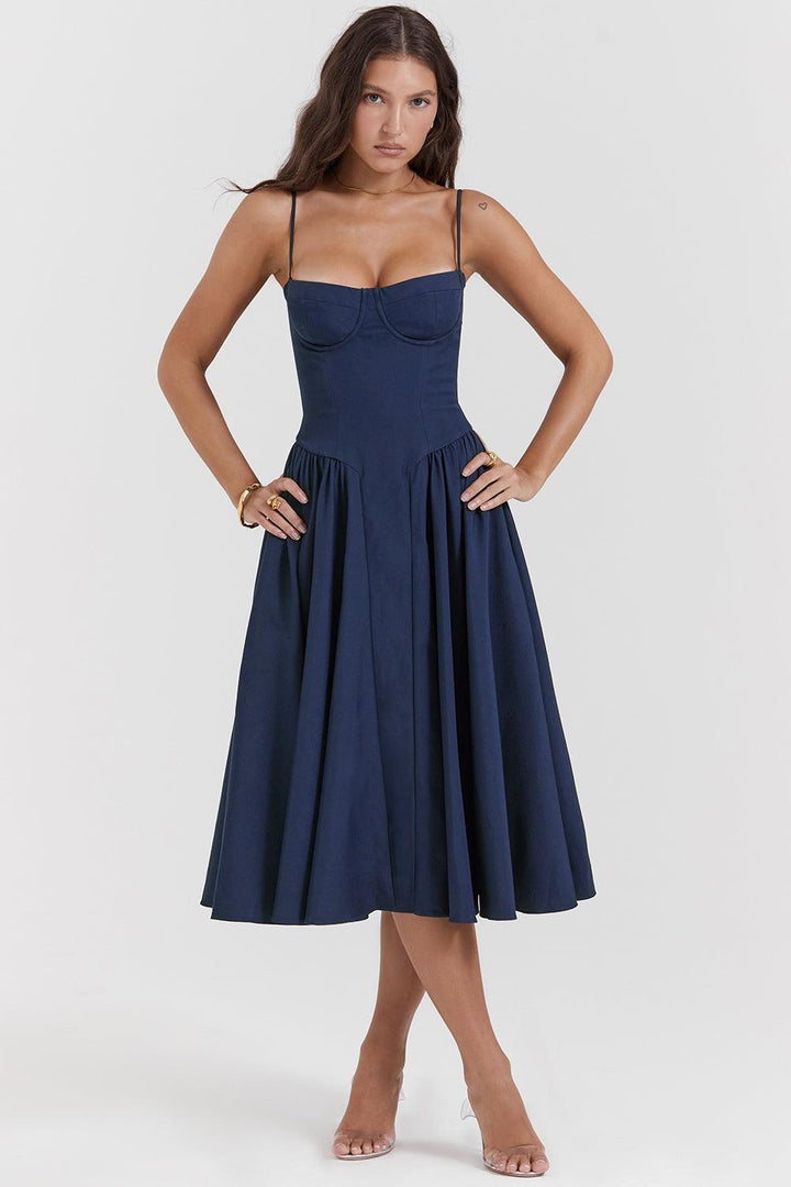 Amaya | Elegante Twill Korset Midi Jurk-Feest Jurken-Calora-Roze-XS-Calora