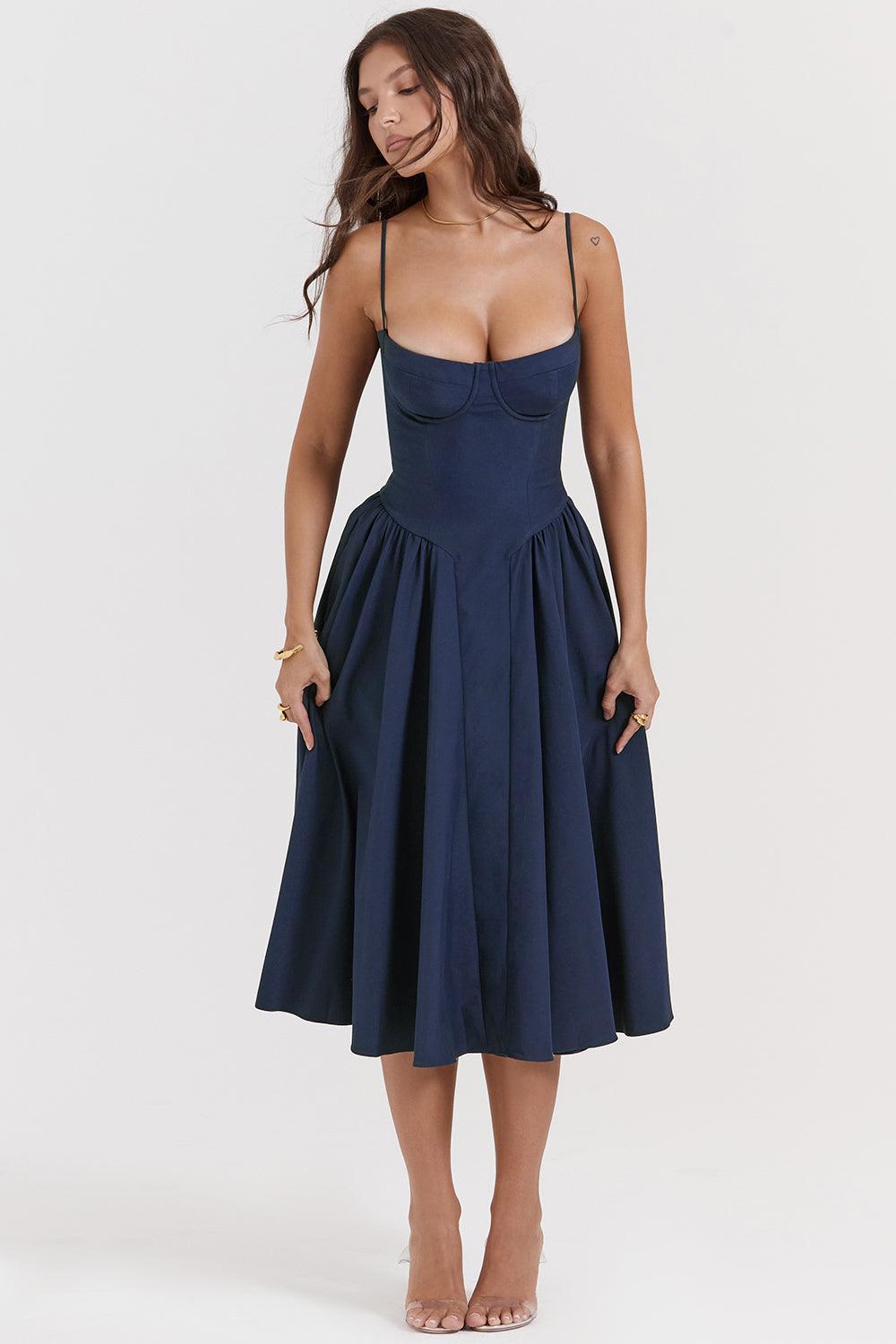 Amaya | Elegante Twill Korset Midi Jurk-Feest Jurken-Calora-Roze-XS-Calora