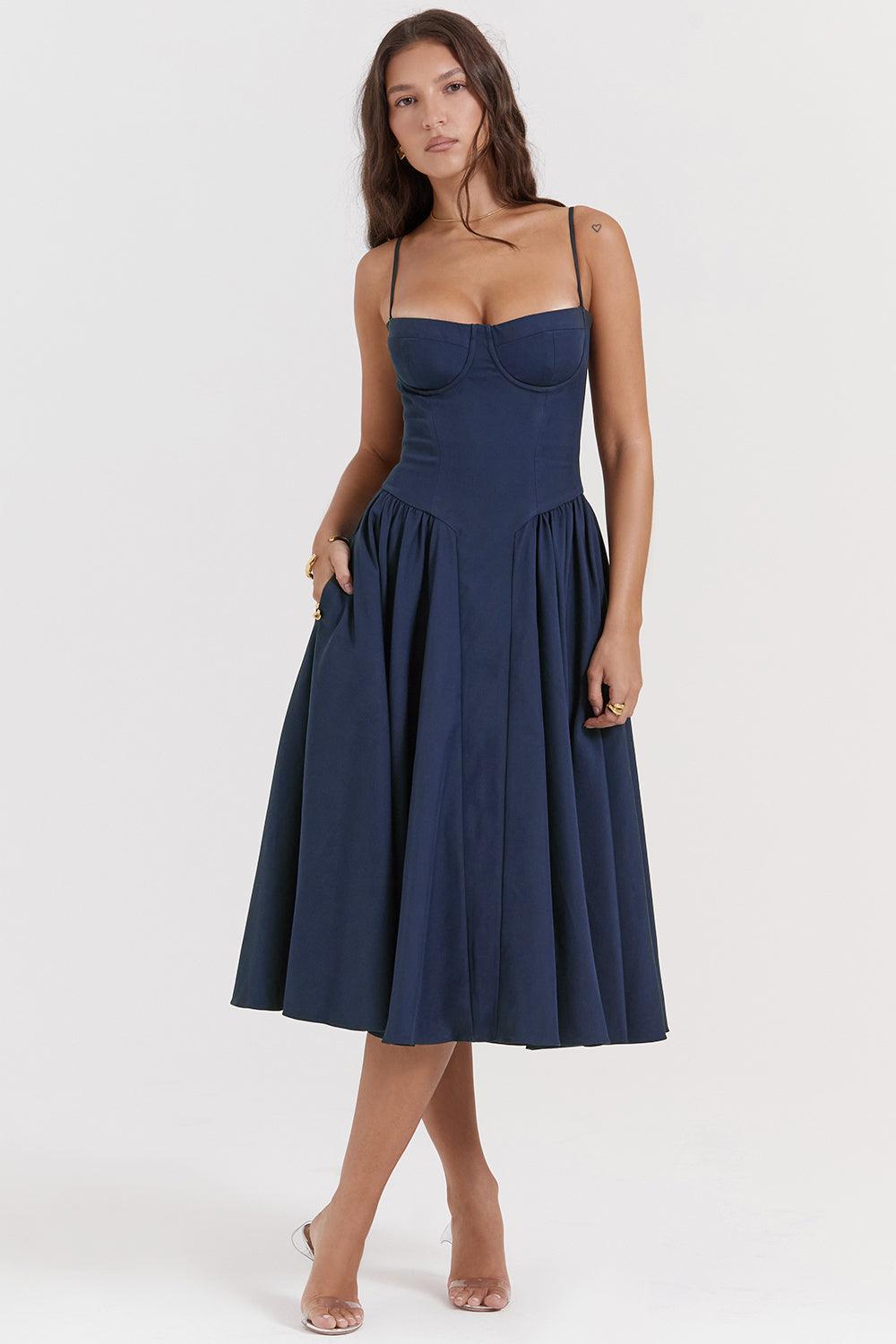 Amaya | Elegante Twill Korset Midi Jurk-Feest Jurken-Calora-Roze-XS-Calora