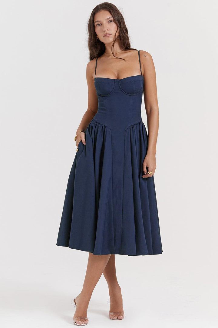 Amaya | Elegante Twill Korset Midi Jurk-Feest Jurken-Calora-Roze-XS-Calora
