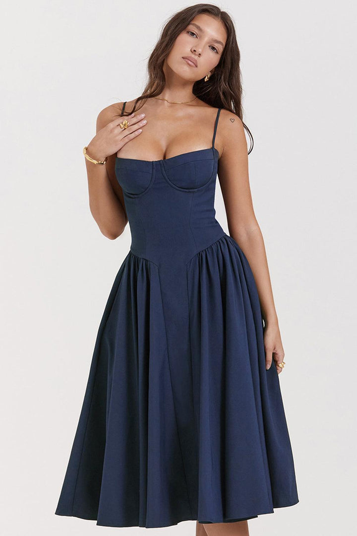 Amaya | Elegante Twill Korset Midi Jurk-Feest Jurken-Calora-Roze-XS-Calora