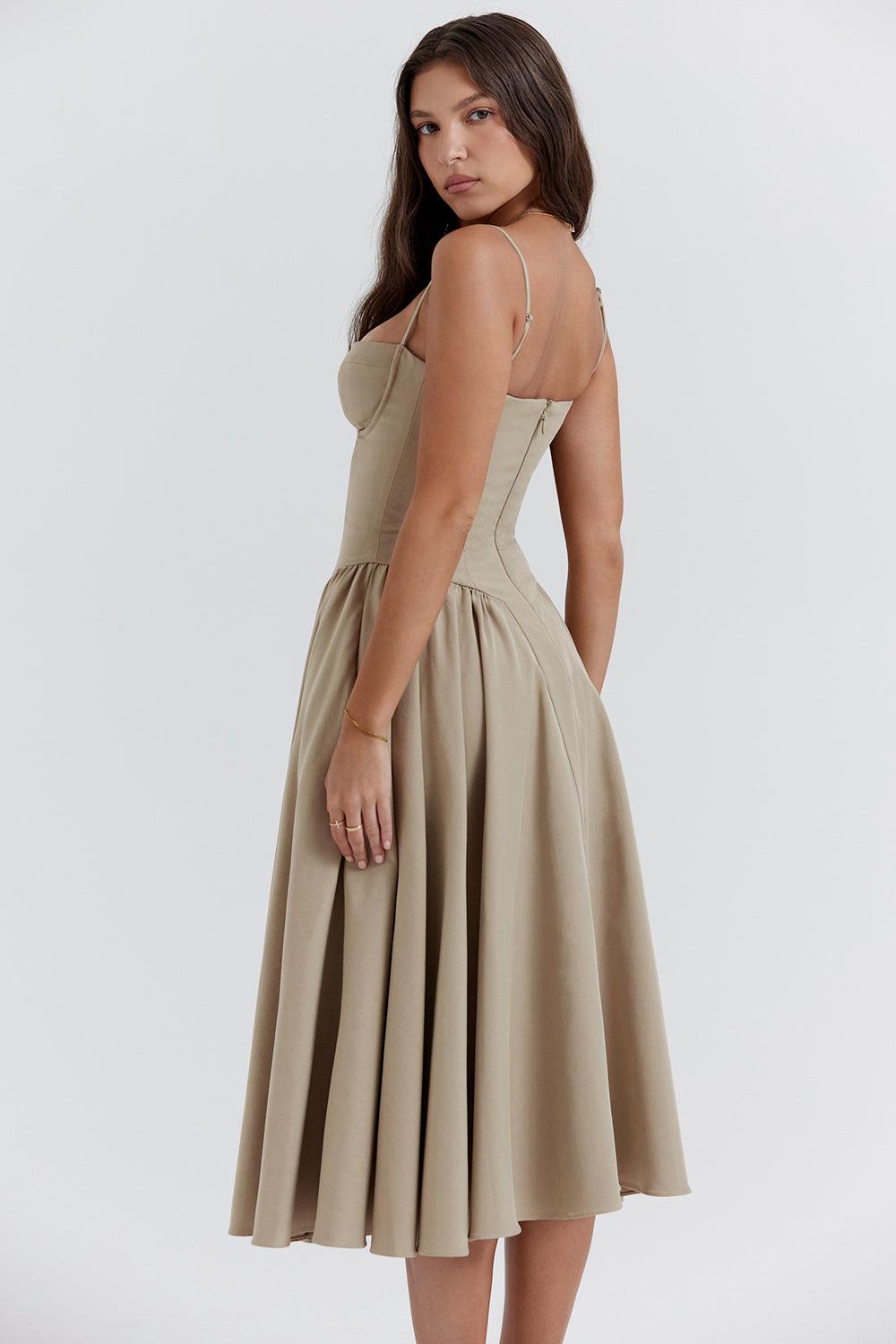 Amaya | Elegante Twill Korset Midi Jurk-Feest Jurken-Calora-Roze-XS-Calora