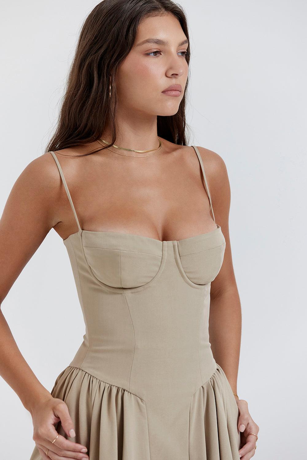 Amaya | Elegante Twill Korset Midi Jurk-Feest Jurken-Calora-Roze-XS-Calora