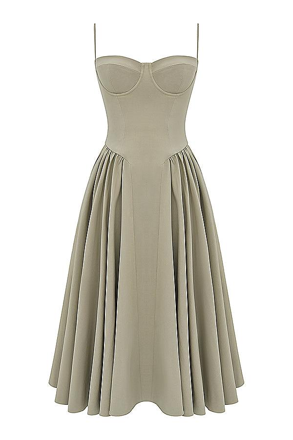 Amaya | Elegante Twill Korset Midi Jurk-Feest Jurken-Calora-Roze-XS-Calora