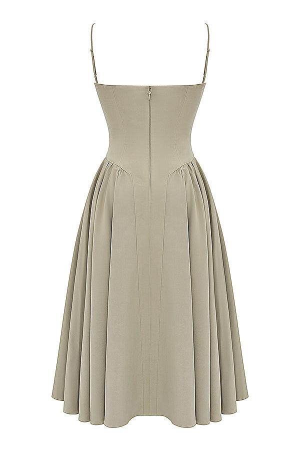Amaya | Elegante Twill Korset Midi Jurk-Feest Jurken-Calora-Roze-XS-Calora