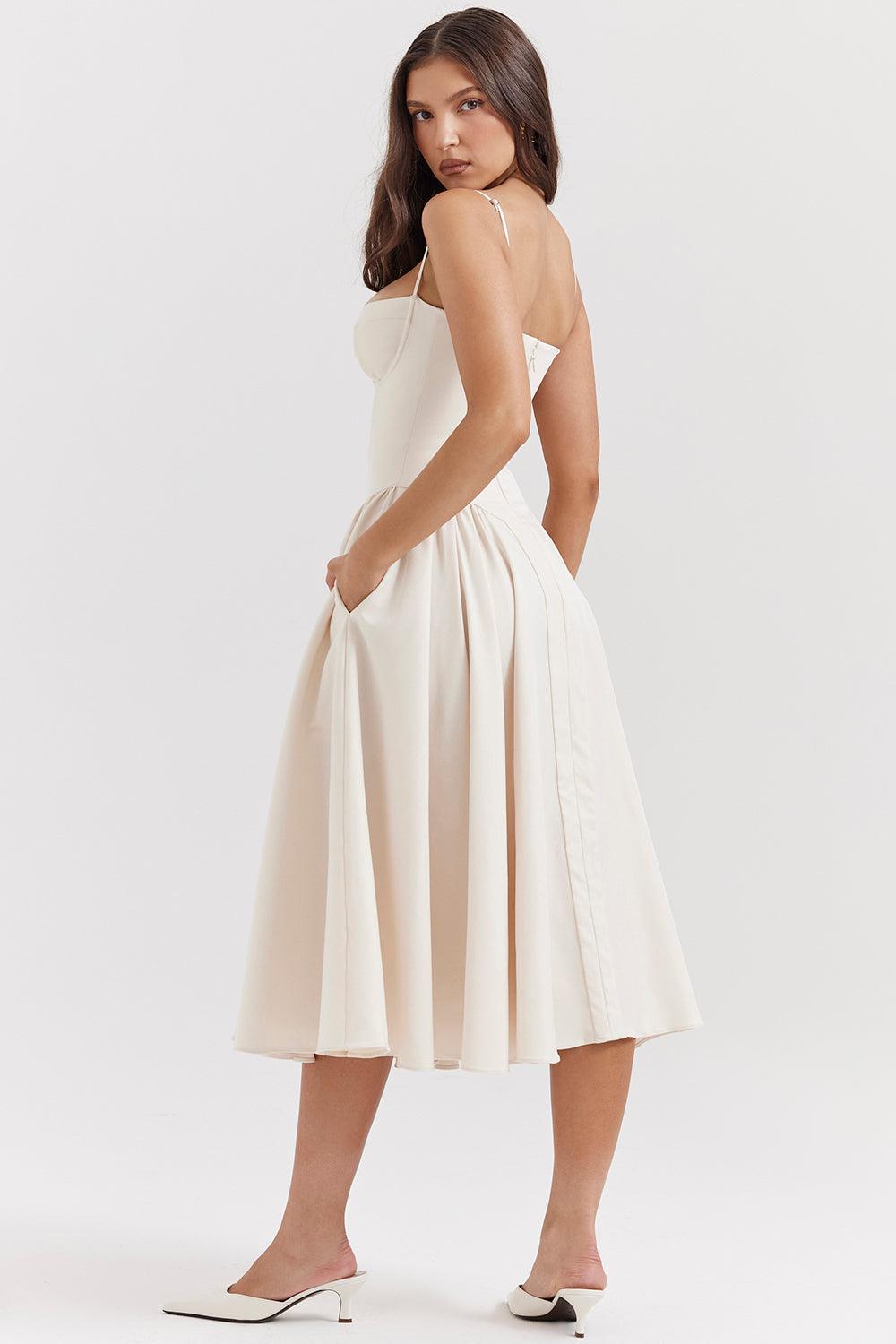 Amaya | Elegante Twill Korset Midi Jurk-Feest Jurken-Calora-Roze-XS-Calora