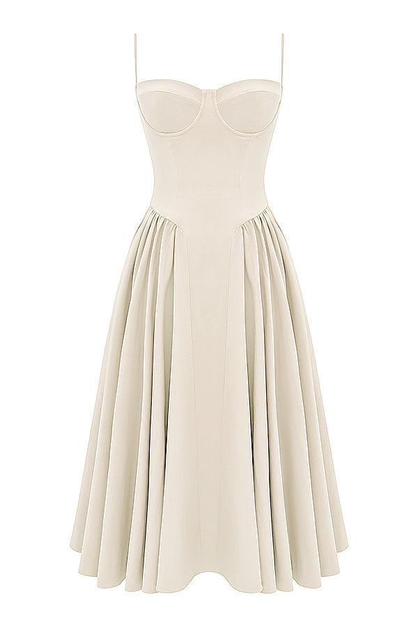 Amaya | Elegante Twill Korset Midi Jurk-Feest Jurken-Calora-Roze-XS-Calora