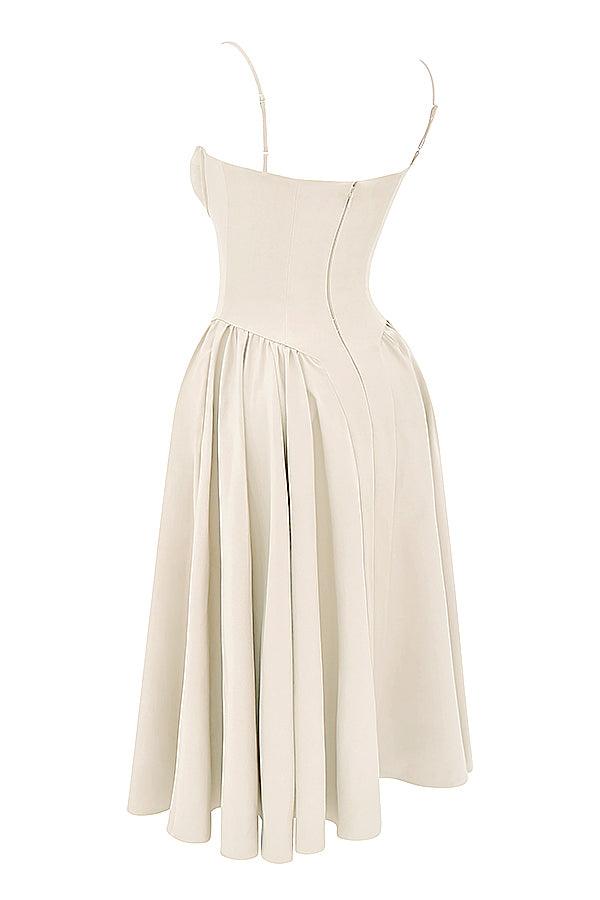 Amaya | Elegante Twill Korset Midi Jurk-Feest Jurken-Calora-Roze-XS-Calora
