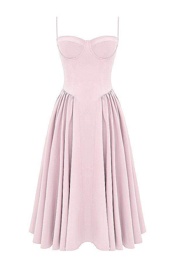 Amaya | Elegante Twill Korset Midi Jurk-Feest Jurken-Calora-Roze-XS-Calora