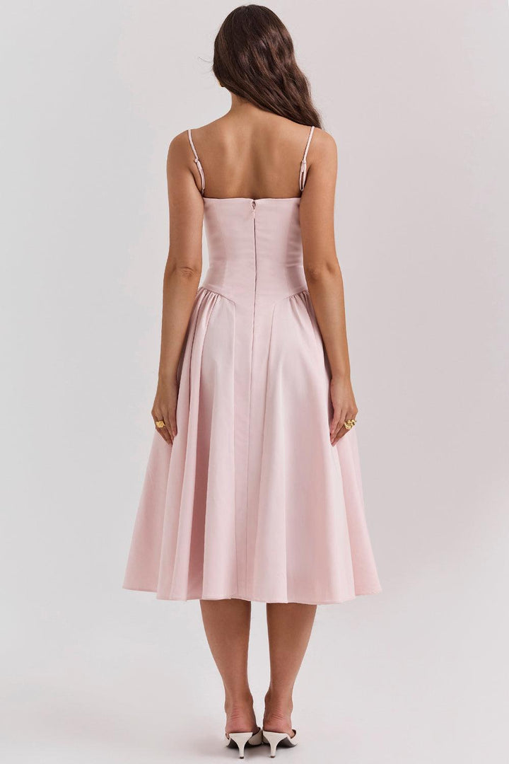 Amaya | Elegante Twill Korset Midi Jurk-Feest Jurken-Calora-Roze-XS-Calora