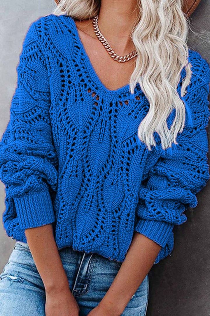 Amilde - v-hals uitgehold gebreide trui-Blazers & Vesten-Calora-Blauw-S-Calora