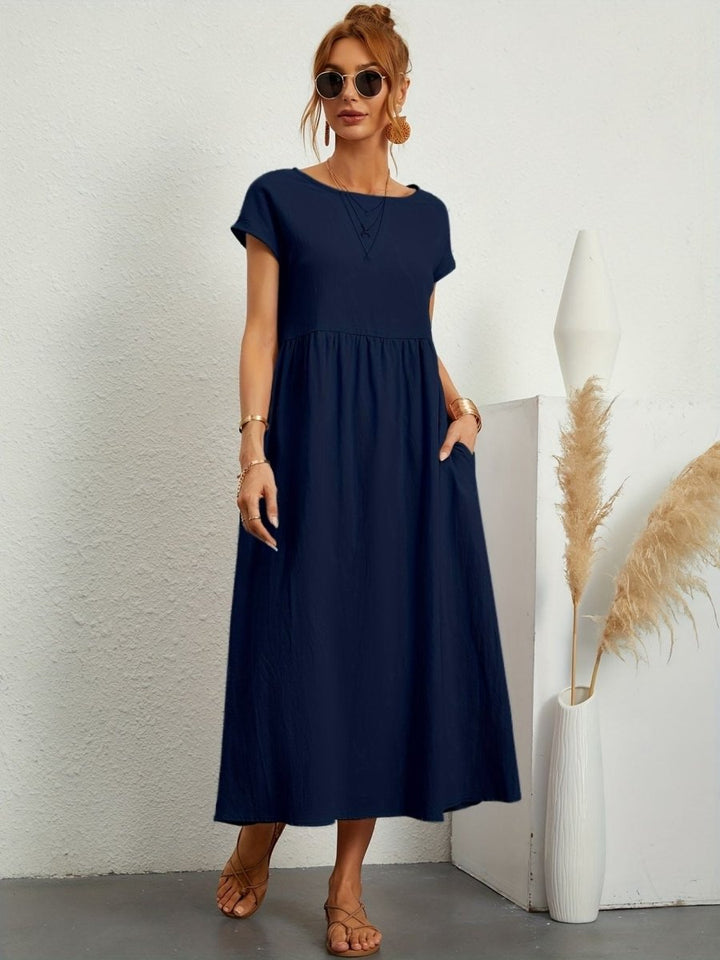 Amiro | Elegante Jurk met ronde hals-Zomer Jurken-Calora-Donkerblauw-S-Calora