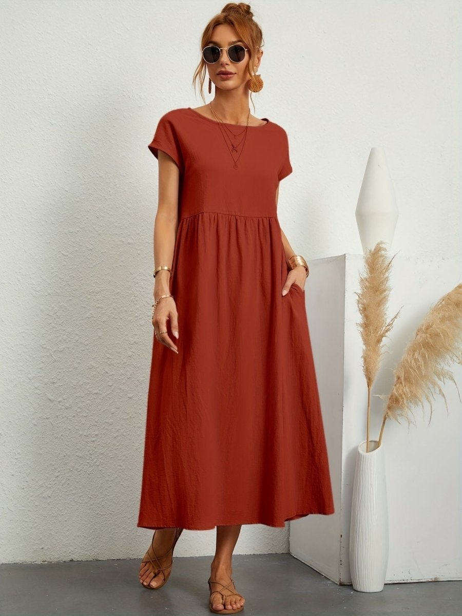 Amiro | Elegante Jurk met ronde hals-Zomer Jurken-Calora-Donkerrood-S-Calora